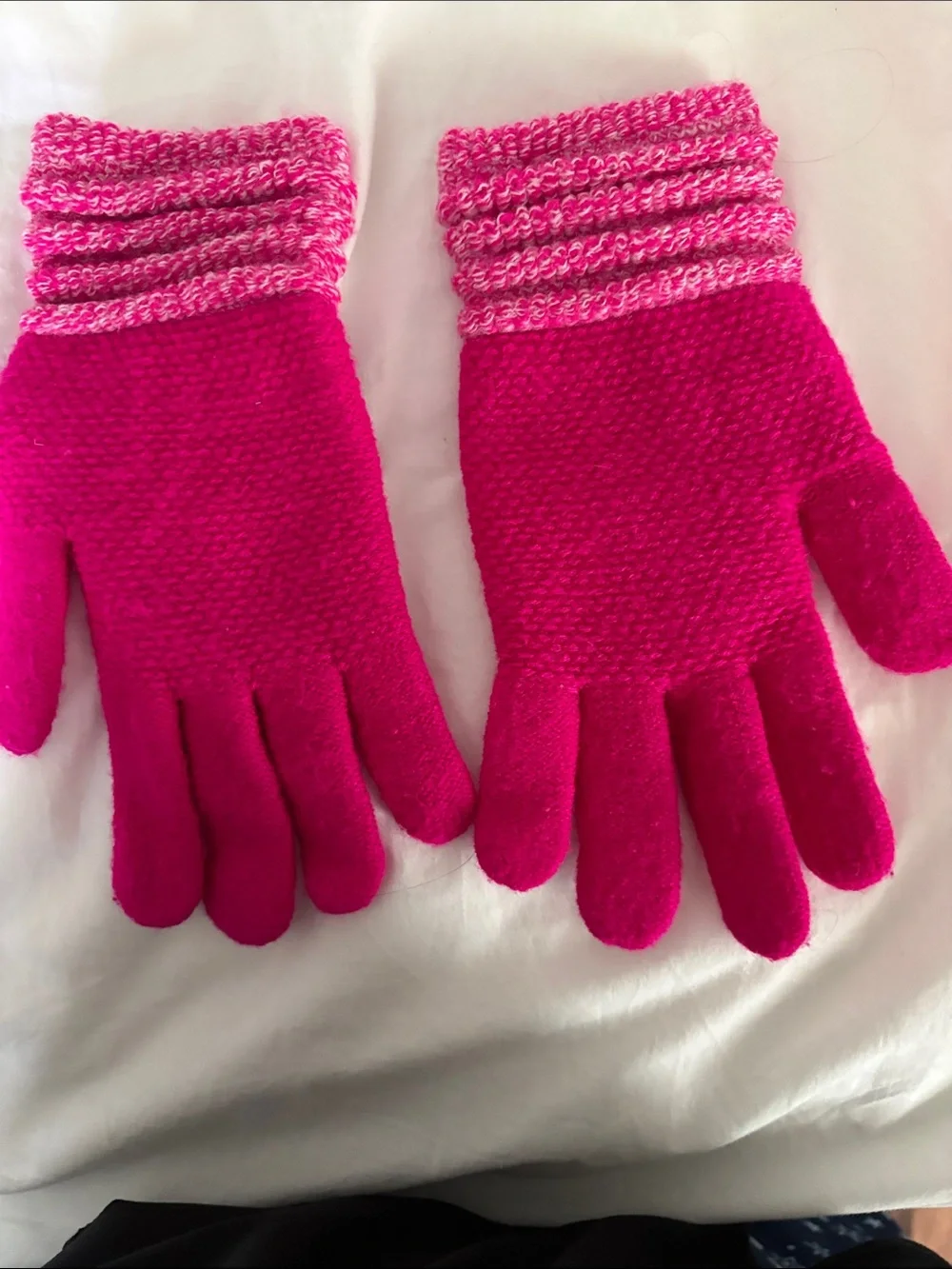 Fuchsia Knit Cuff Gloves with Button Detail